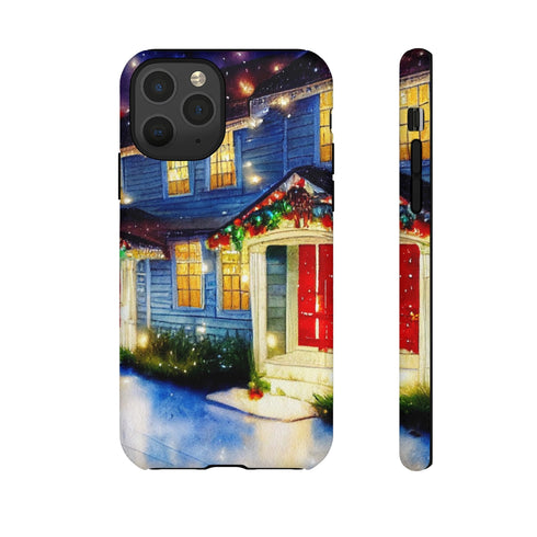 Festive Christmas Decorations on a Row of Townhomes - Impact Resistant Phone Case iPhone 11 Pro Matte